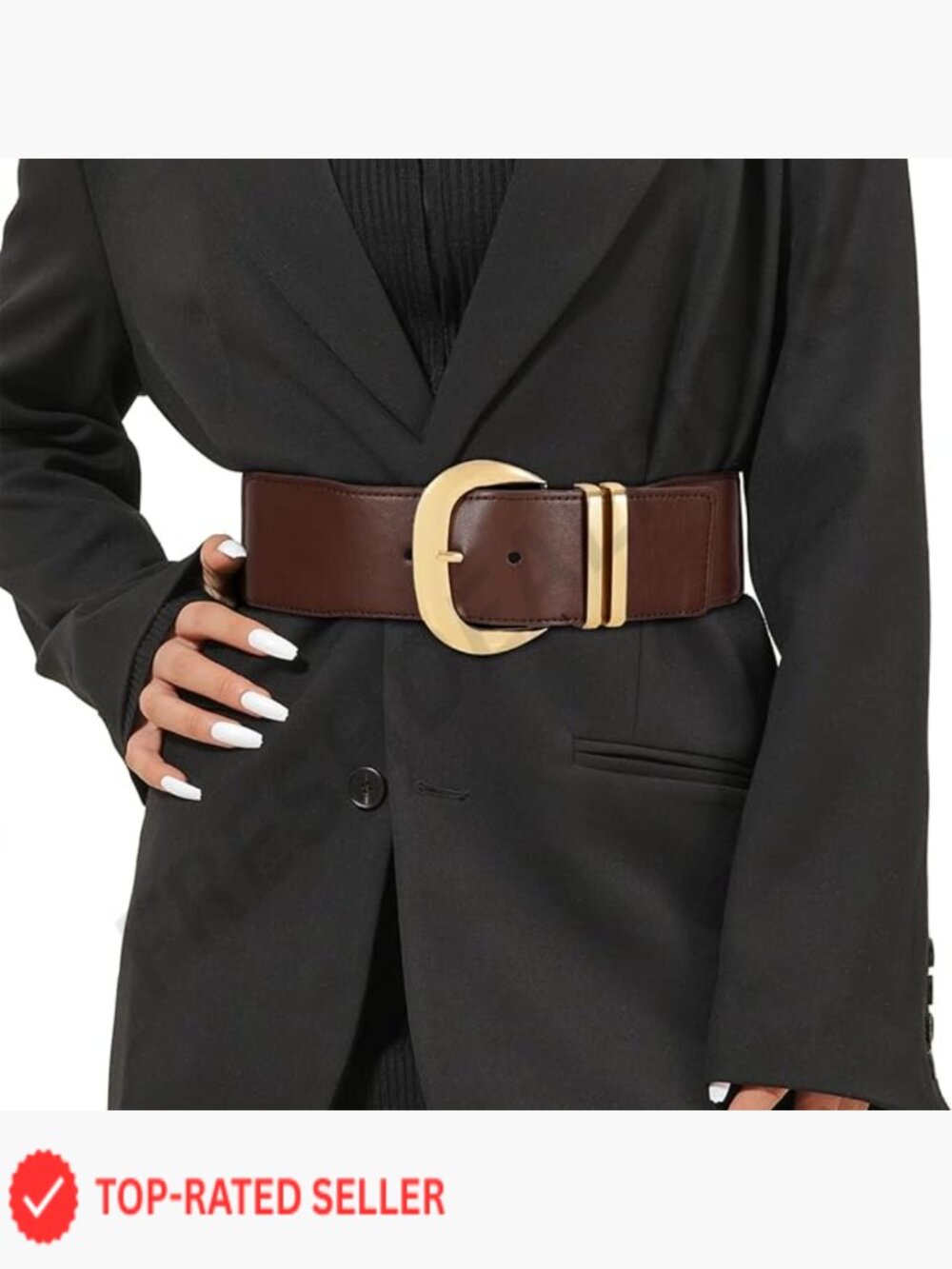 Wide Elastic Waist Belt Gold Buckle Stretchy Leather Dress Accessory Chic